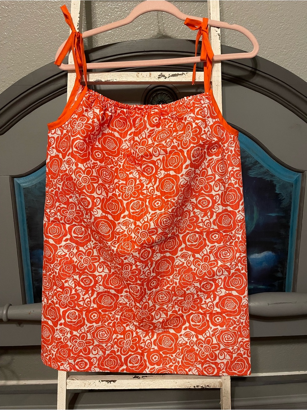 Girls Orange Floral Tie-Shoulder Sundress
